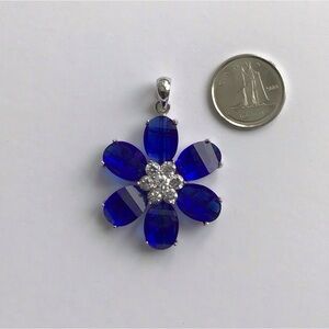 Stunning Cobalt Blue and 925 Sterling Silver Flower Pendant